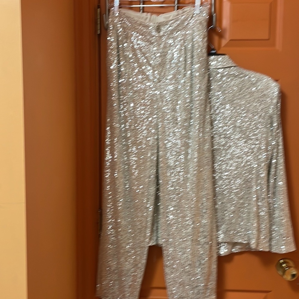 Single Breasted Sequin Embellished Champagne Blaz… - image 3